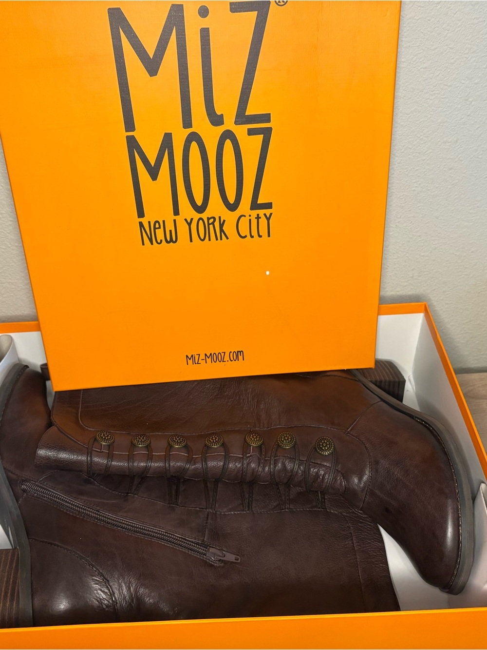 Miz Mooz Women’s Brown Leather Button-Detail Boots